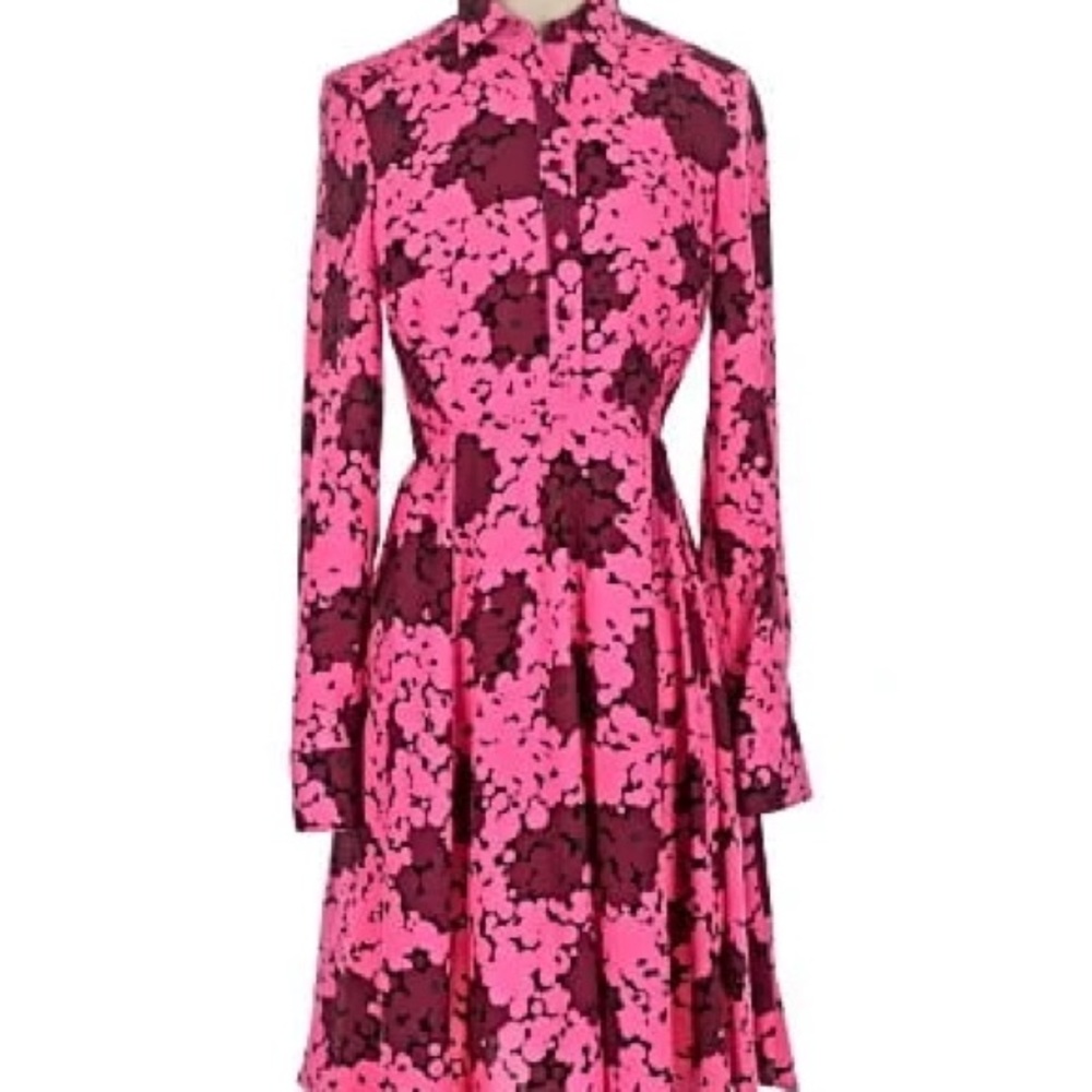 Kate Spade Vibrant Pink and Purple Floral dress long sleeve size Large 12